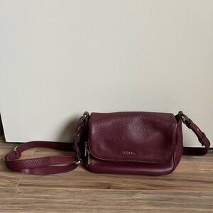 Fossil Deep Red Leather Crossbody Bag